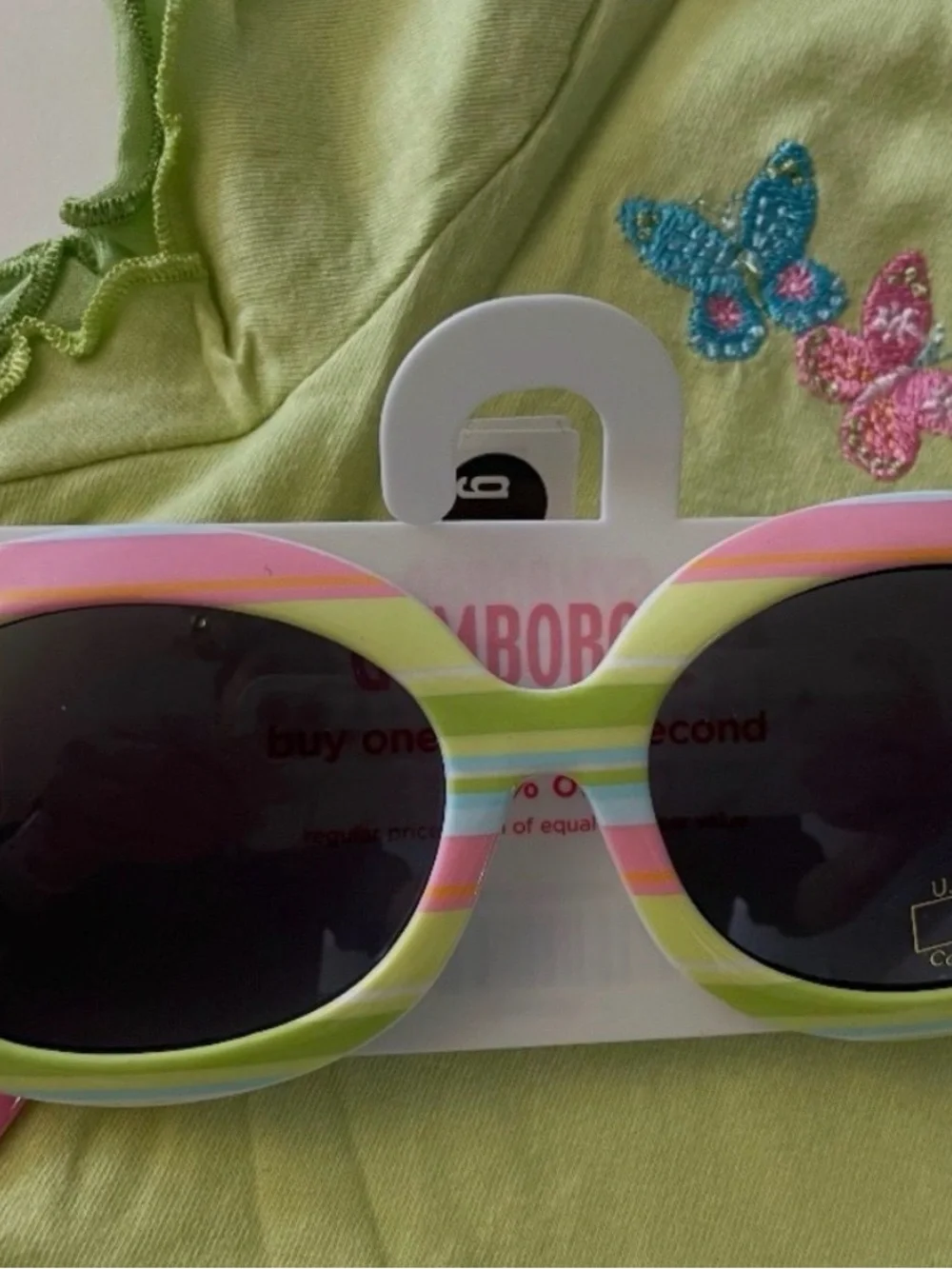 NWT Gymboree 2006 Butterfly Ruffle layer Sleeve Tee Bike Short Sunglasses Sock